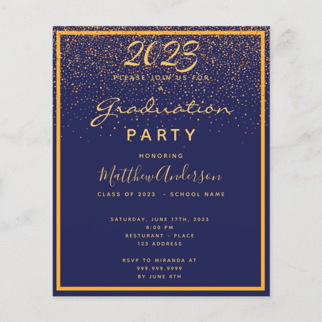 Graduation party blue gold 2025 invitation flyer (Front)