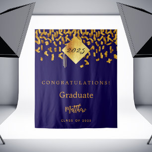 Graduation party blue gold confetti graduate 2025 tapestry
