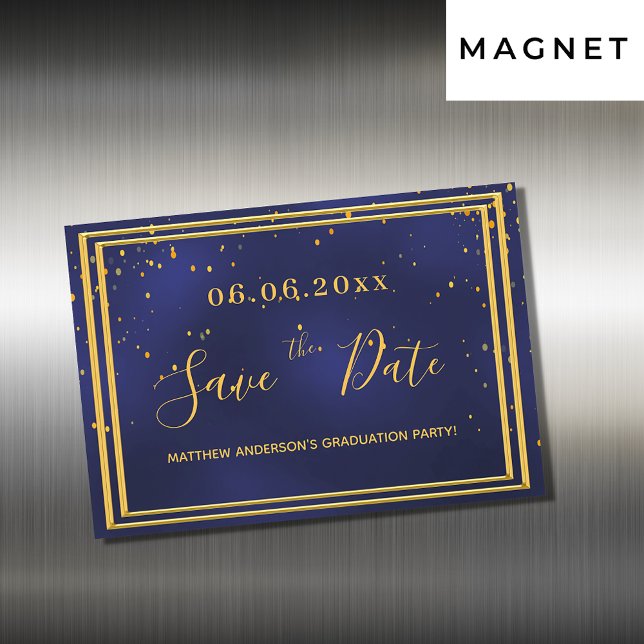 Graduation party blue gold save the date magnet (Creator Uploaded)