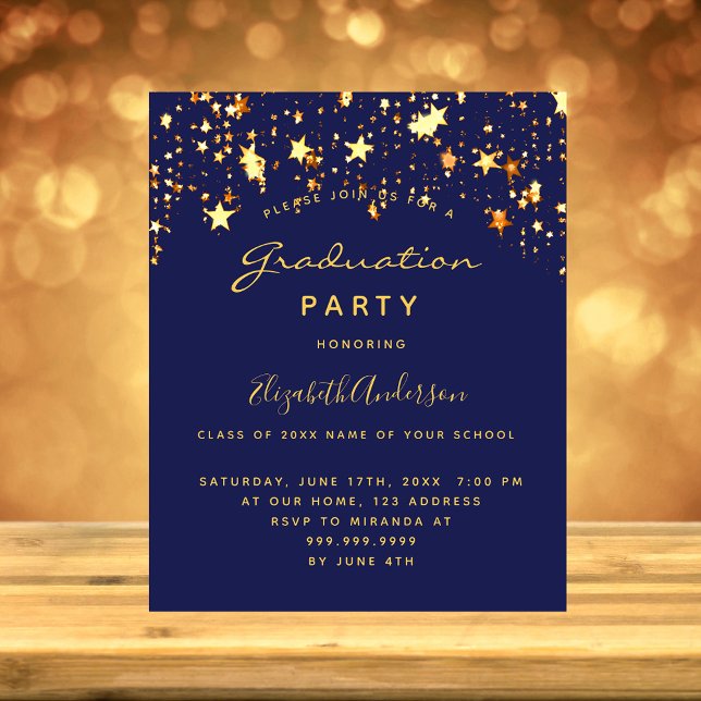 Graduation party blue gold stars 2025 invitation (Creator Uploaded)