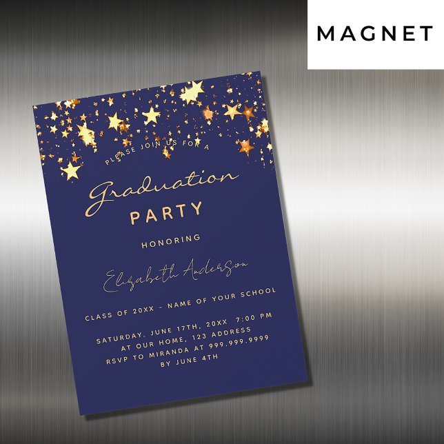 Graduation party blue gold stars luxury magnetic magnetic invitation (Creator Uploaded)