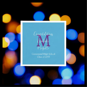 Graduation Party Blue Purple White Name Monogram  Napkin