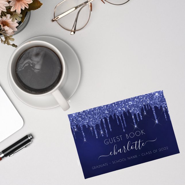 Graduation party blue white glitter class 2023 guest book (Creator Uploaded)