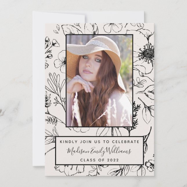Graduation Party Blush Botanical Script Photo Invitation (Front)