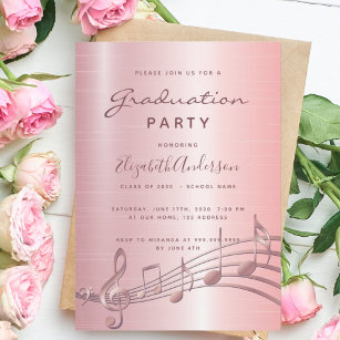 Graduation party blush pink music notes invitation