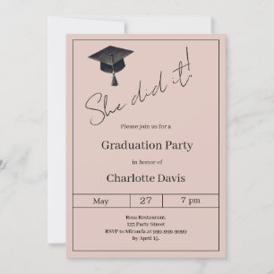 Graduation party blush pink neutral She did it Invitation