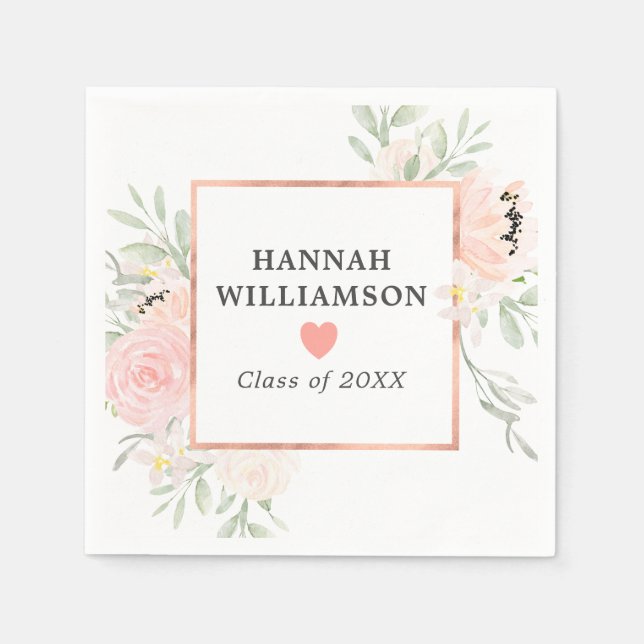Graduation Party Blush Pink Rose Floral Napkin (Front)