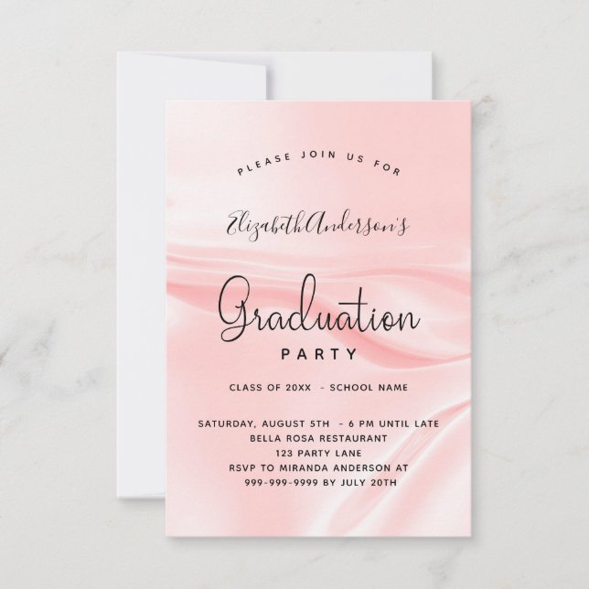 Graduation party blush pink satin silk invitation (Front)