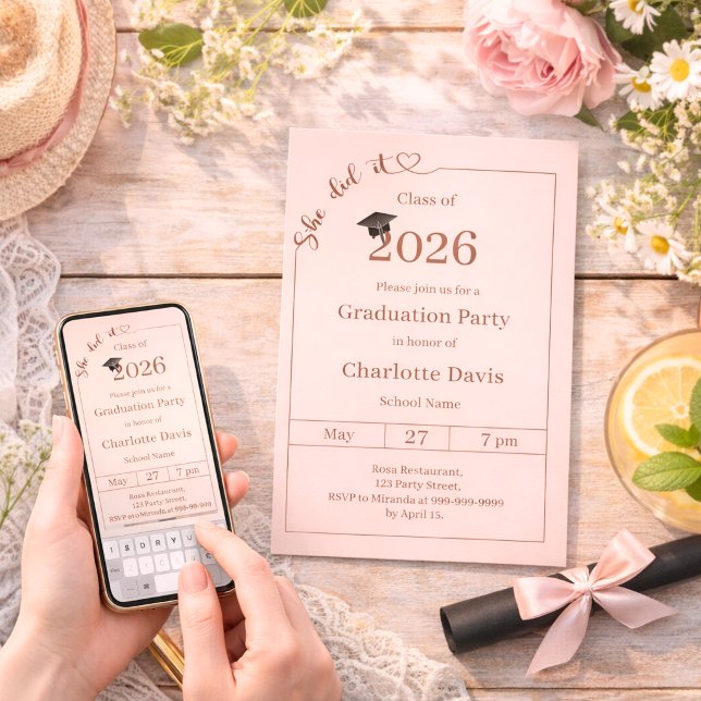 Graduation party blush pink She did it Invitation (Creator Uploaded)