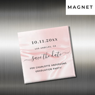 Graduation party blush pink silk save the date magnet