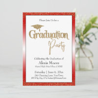 Graduation Party Bright Red Ombre Gold Confetti