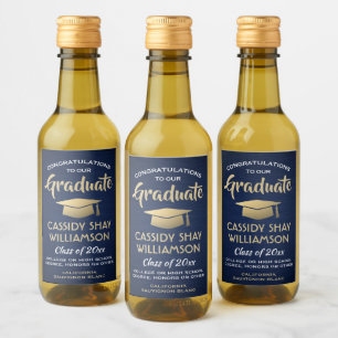 Graduation Party Brushed Navy Blue Gold White Mini Wine Label