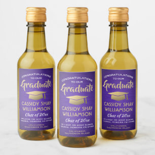 Graduation Party Brushed Purple Gold & White Mini Wine Label