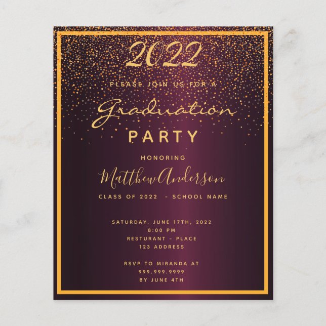 Graduation party burgundy budget invitation 2025 flyer (Front)