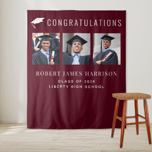 Graduation Party Burgundy Photo Booth Backdrop Tapestry