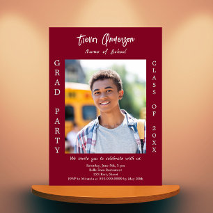 Graduation party burgundy photo invitation
