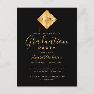Graduation party cap black gold 2025 invitation postcard