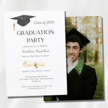 Graduation Party Cap Diploma Photo Invitation 