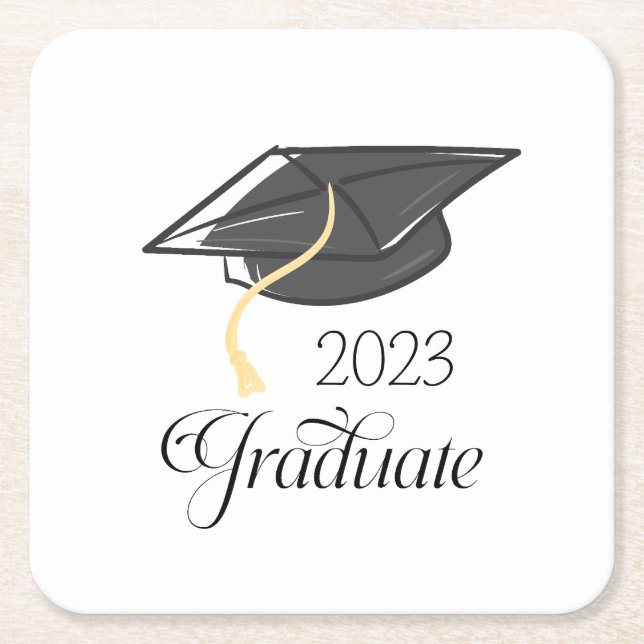 Graduation Party Cap Graduate Year Square Paper Coaster (Front)