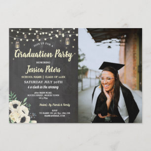 Graduation Party Chalk Jars Rustic Fireflies Photo Invitation