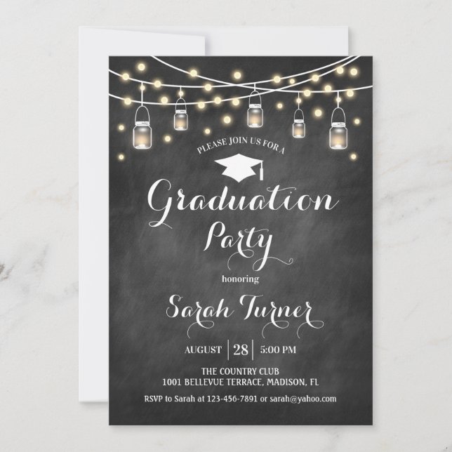 Graduation Party - Chalkboard Black White Invitation (Front)