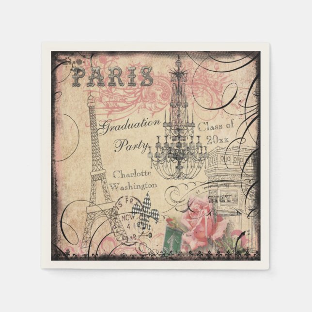 Graduation Party Chic Eiffel Tower & Chandelier Napkin (Front)