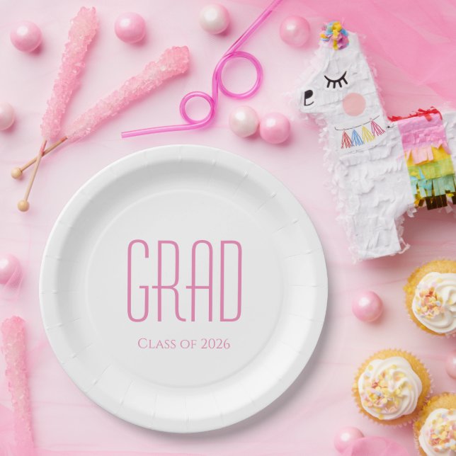 Graduation Party Class of 2025 Pink Typography  Paper Plate (Party)