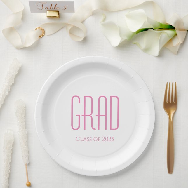 Graduation Party Class of 2025 Pink Typography Paper Plate (Wedding)
