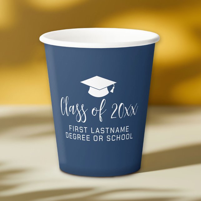 Graduation Party Class of Graduation Cap Name Navy Paper Cups (Personalized Paper Cups)