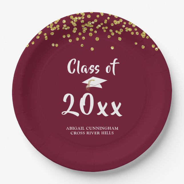 Graduation Party CLASS OF Maroon Paper Plate (Front)