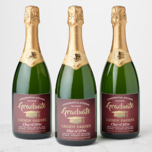 Graduation Party Congrats Burgundy Red Gold White Sparkling Wine Label