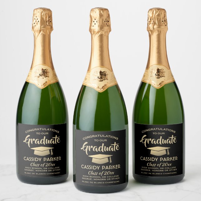 Graduation Party Congrats Elegant Black and Gold Sparkling Wine Label (Bottles)
