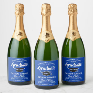 Graduation Party Congrats Elegant Royal Blue White Sparkling Wine Label
