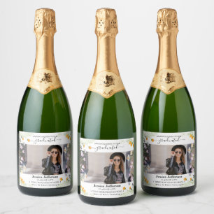 Graduation Party Congrats floral Sparkling Wine La Label