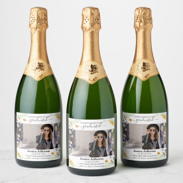 Graduation Party Congrats floral Sparkling Wine La Label (Bottles)