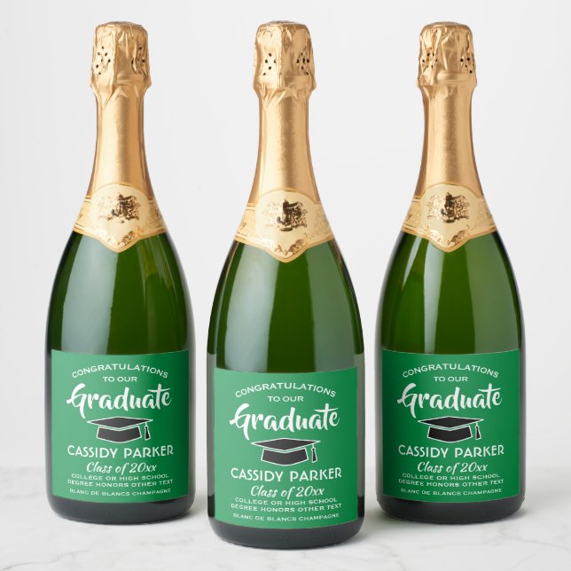 Graduation Party Congrats Modern Green White Black Sparkling Wine Label (Bottles)