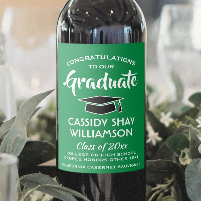 Graduation Party Congrats Modern Green White Black Wine Label (Creator Uploaded)