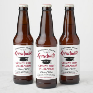 Graduation Party Congrats Modern Red White & Black Beer Bottle Label