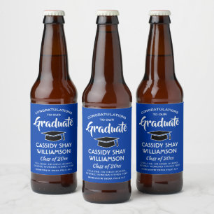 Graduation Party Congrats Modern Royal Blue White Beer Bottle Label