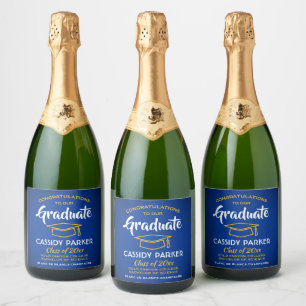Graduation Party Congrats Royal Blue Gold Yellow Sparkling Wine Label