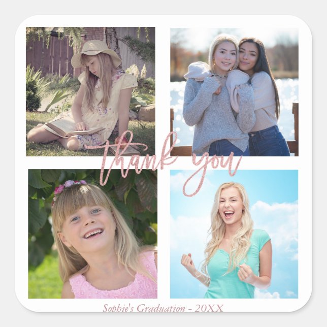 Graduation Party Custom Photo Collage Square Sticker (Front)