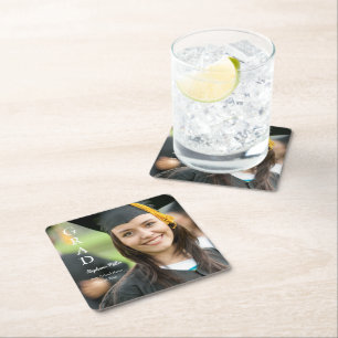 Graduation Party Customisable Name School Year Square Paper Coaster