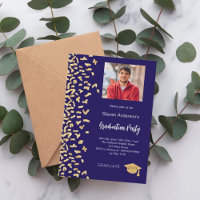 Graduation party dark blue gold confetti photo