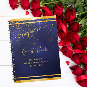 Graduation Party dark blue gold guest book