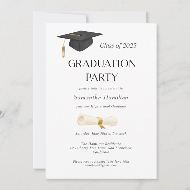 Graduation Party Diploma Cap Photo Invitation  (Front)