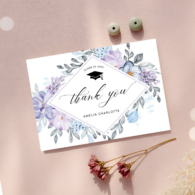Graduation Party Dusty Floral Trendy  Script Thank You Card (Creator Uploaded)