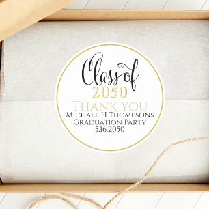 Graduation Party Elegant Gold Modern Script  Classic Round Sticker