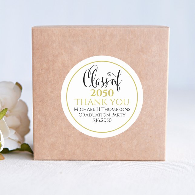 Graduation Party Elegant Gold Modern Script  Classic Round Sticker (Creator Uploaded)