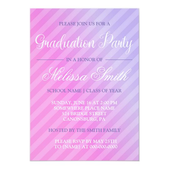 Graduation Party Elegant Pastel Pink Lilac Striped Card
