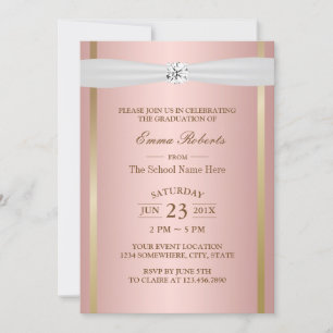 Graduation Party Elegant Rose Gold Ivory Ribbon Invitation